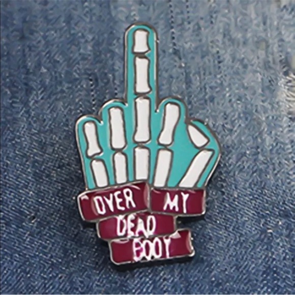 🆕 ENAMEL PIN Over My Dead Body Middle Finger - Picture 3 of 4